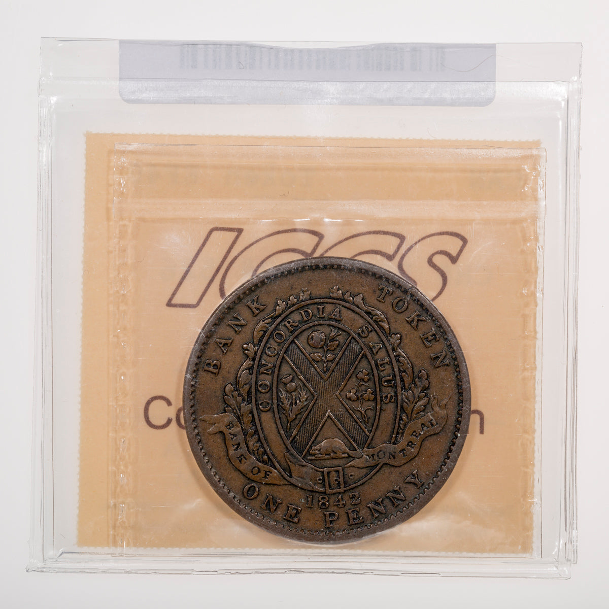 Province of Canada CH# PC-2B Bank of Montreal One Penny (1842) ICCS EF-40