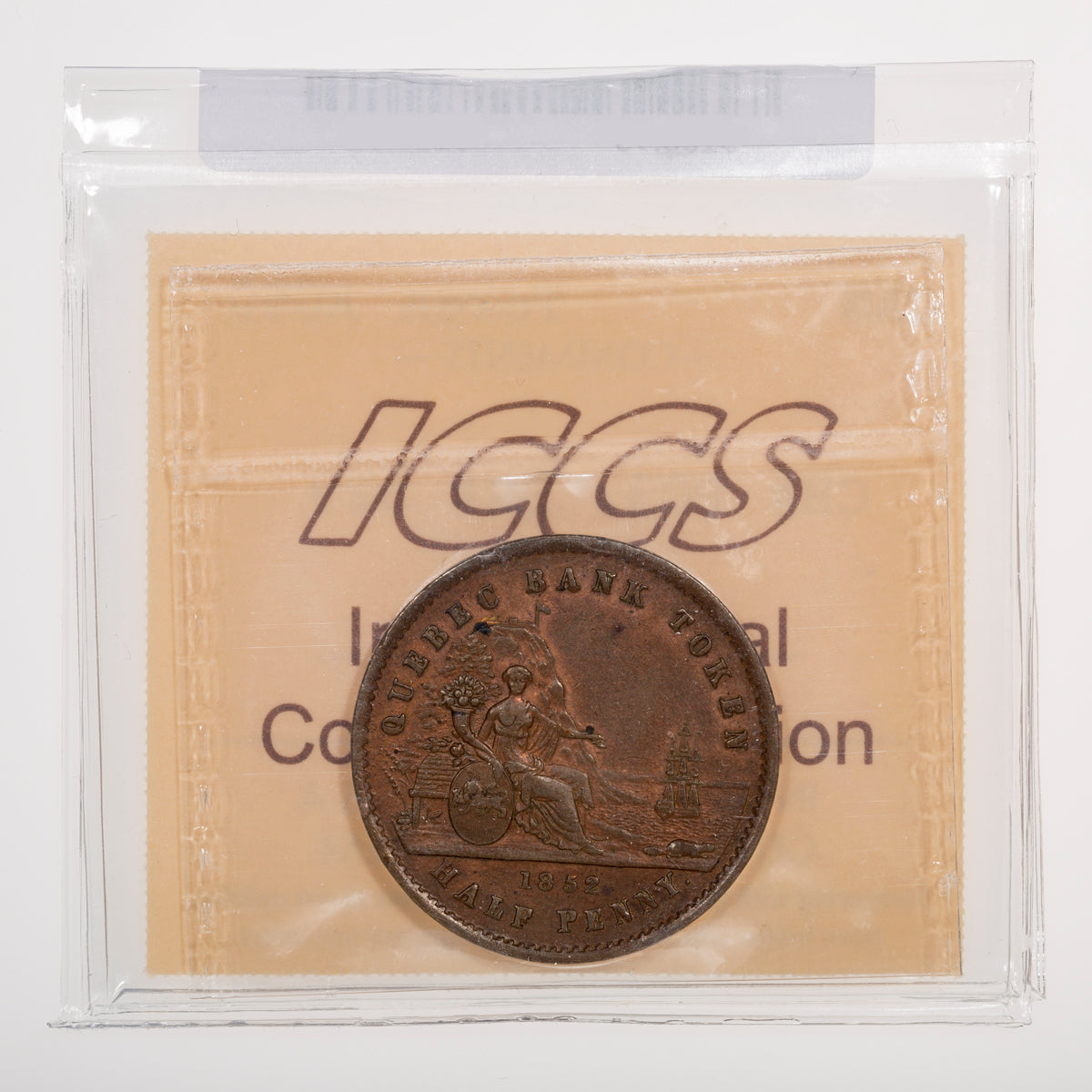 Province of Canada CH# PC-3 Quebec Bank Half Penny 1852 ICCS AU-50
