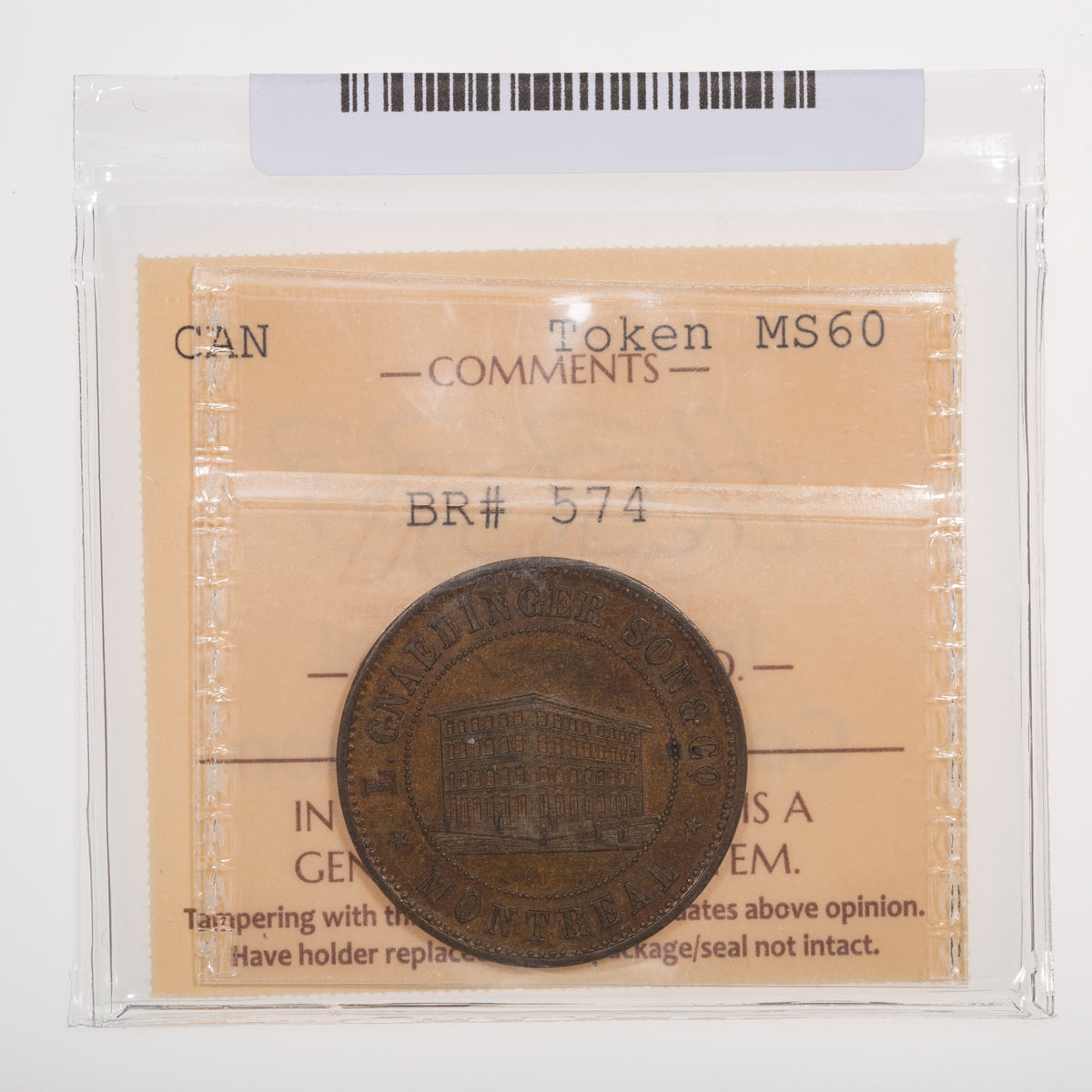 Quebec Gnaedinger, Son & Co. 1852 ICCS MS-60