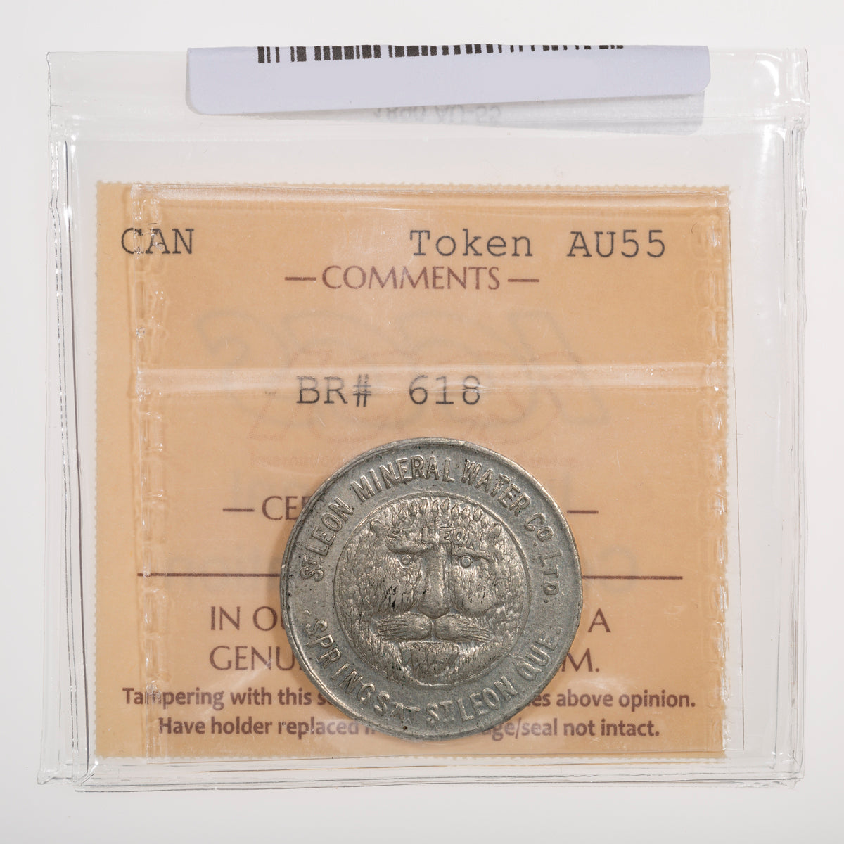 Quebec St. Leon Mineral Water Co. 1890 White metal ICCS AU-55