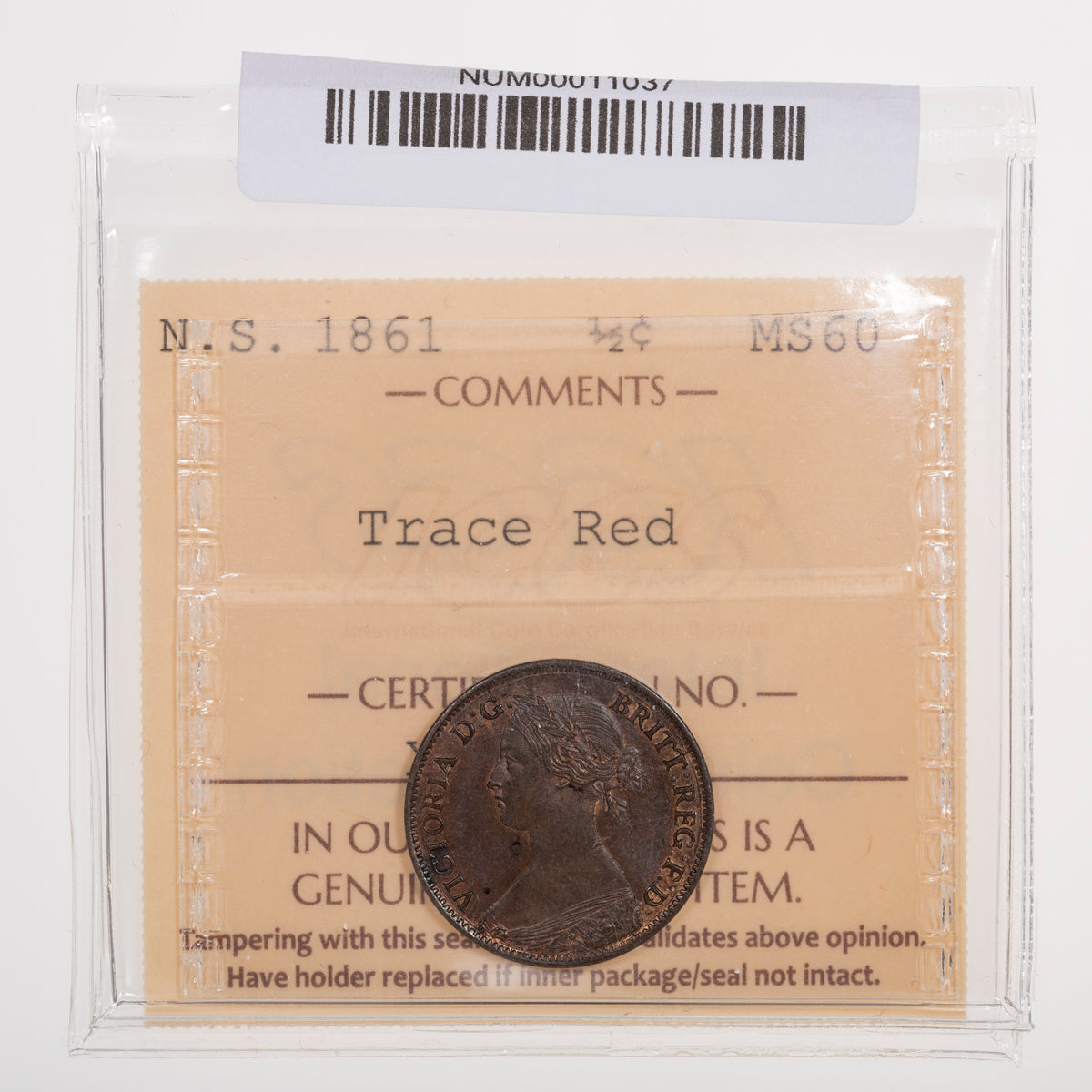 NS Half Cent 1861 ICCS MS-60 Trace Red