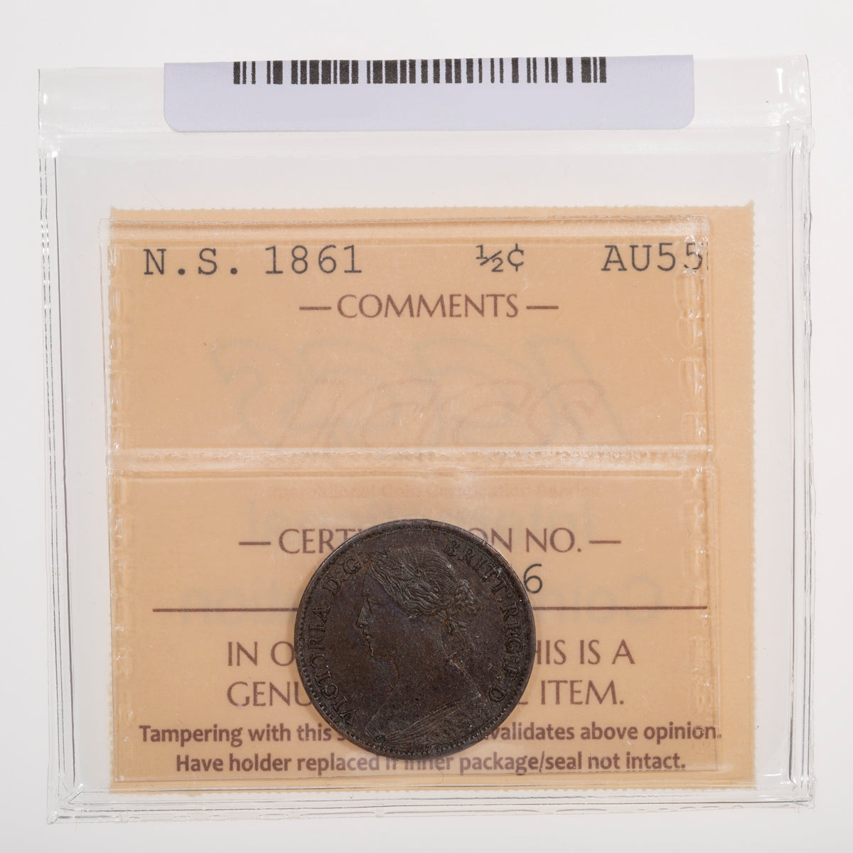 NS Half Cent 1861 ICCS AU-55