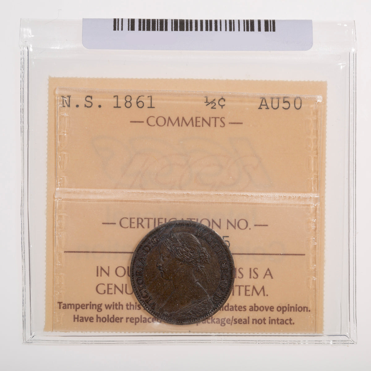 NS Half Cent 1861 ICCS AU-50