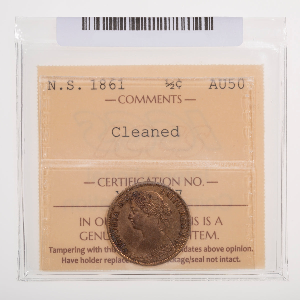NS Half Cent 1861 ICCS AU-50