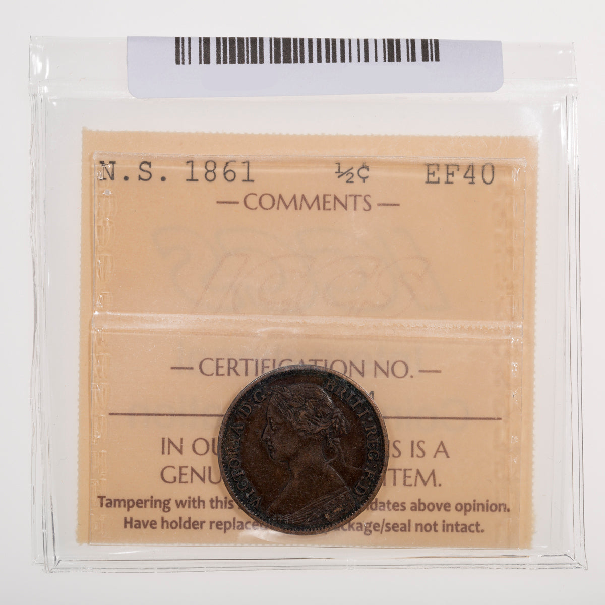 NS Half Cent 1861 ICCS EF-40