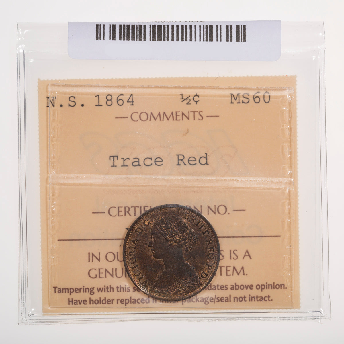 NS Half Cent 1864 ICCS MS-60 Trace Red