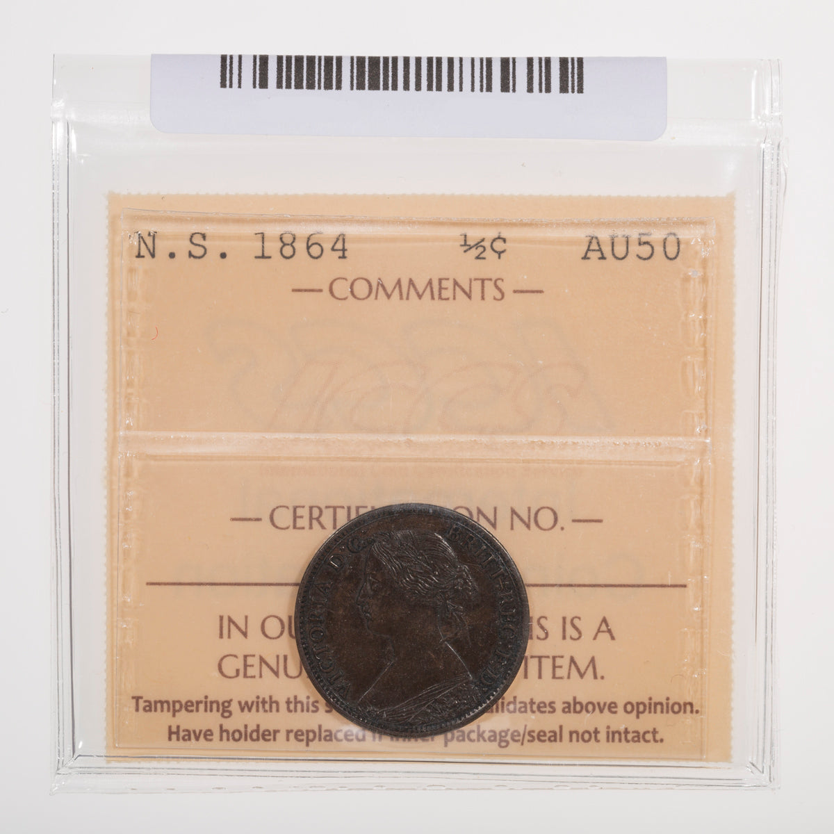 NS Half Cent 1864 ICCS AU-50