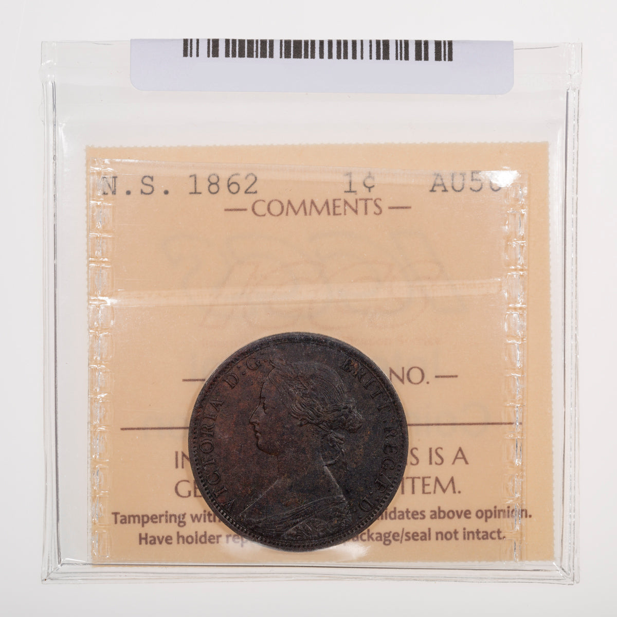 NS 1 Cent 1862 ICCS AU-50