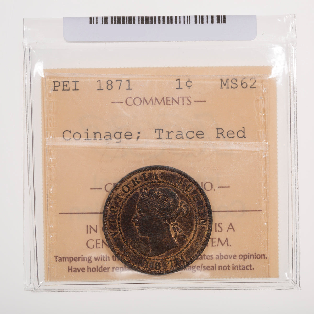 PEI 1 Cent 1871 Coinage ICCS MS-62 Trace Red