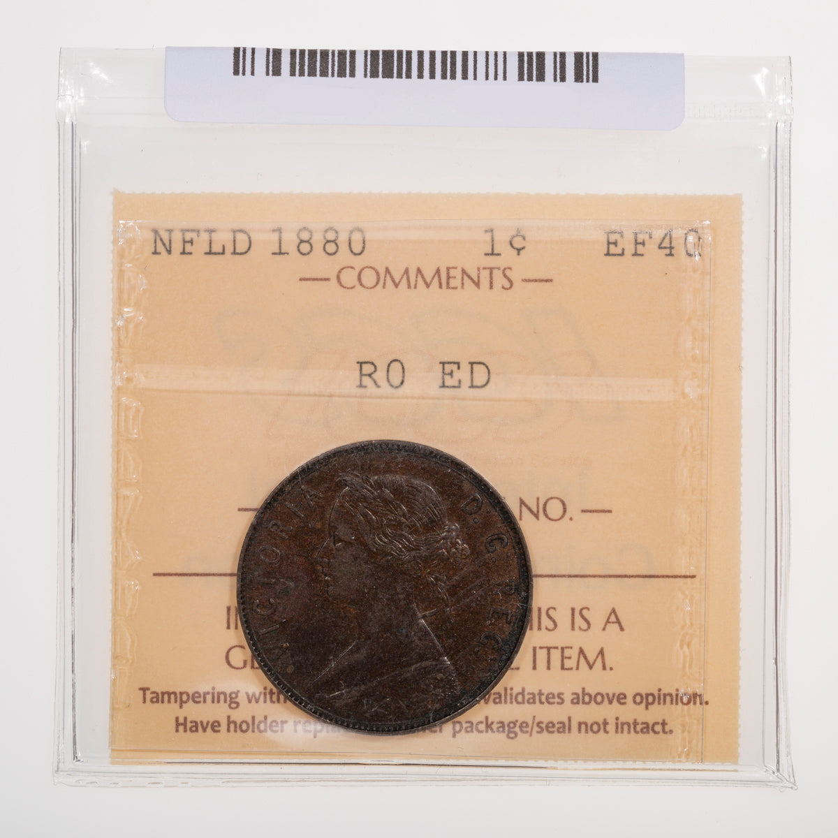NFLD 1 Cent 1880 Round 0 Even Date ICCS EF-40