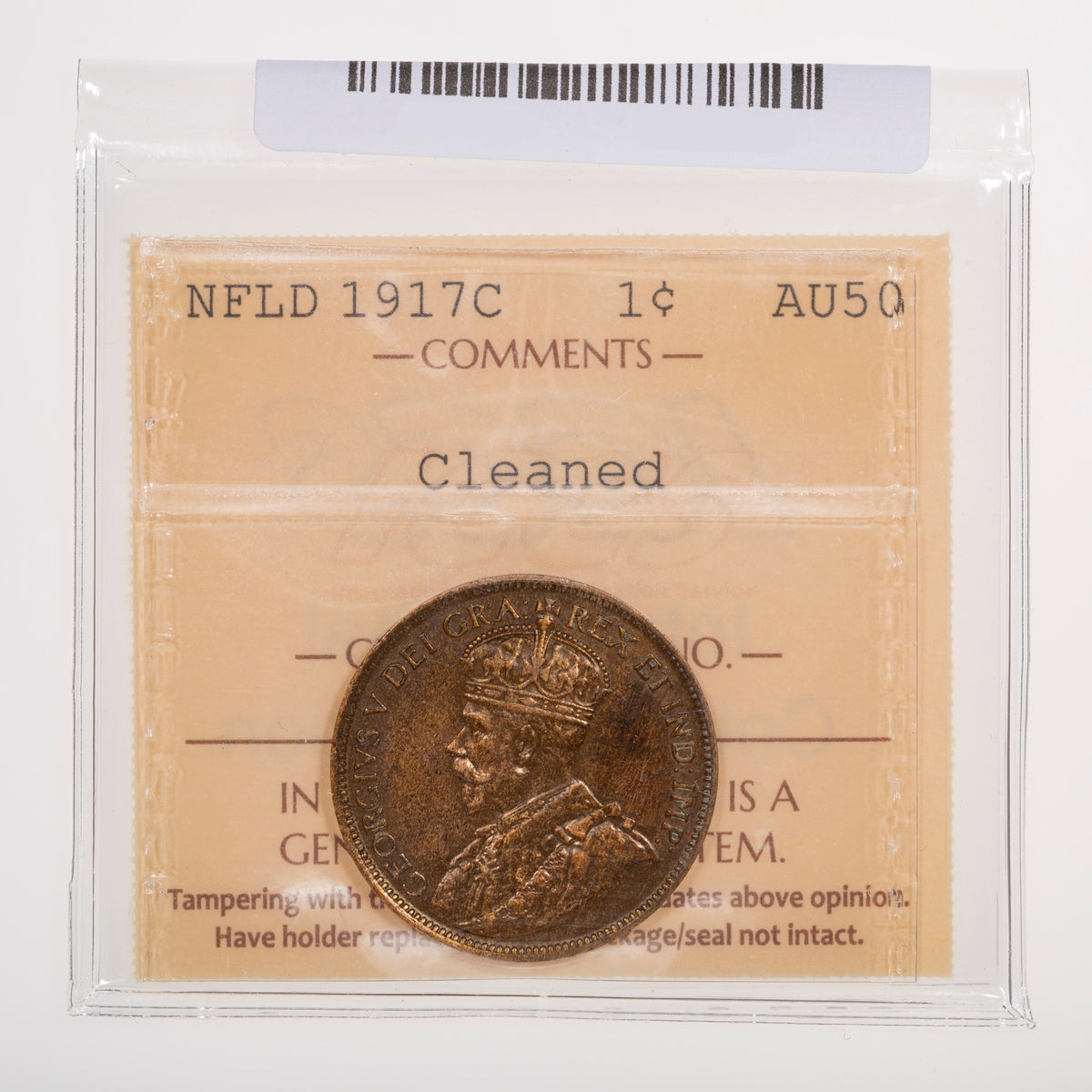 NFLD 1 Cent 1917 ICCS AU-50
