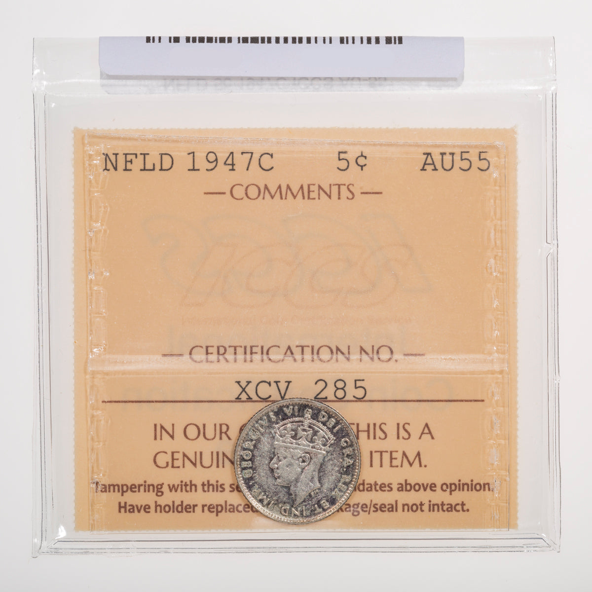NFLD 5 Cent 1947C ICCS AU-55