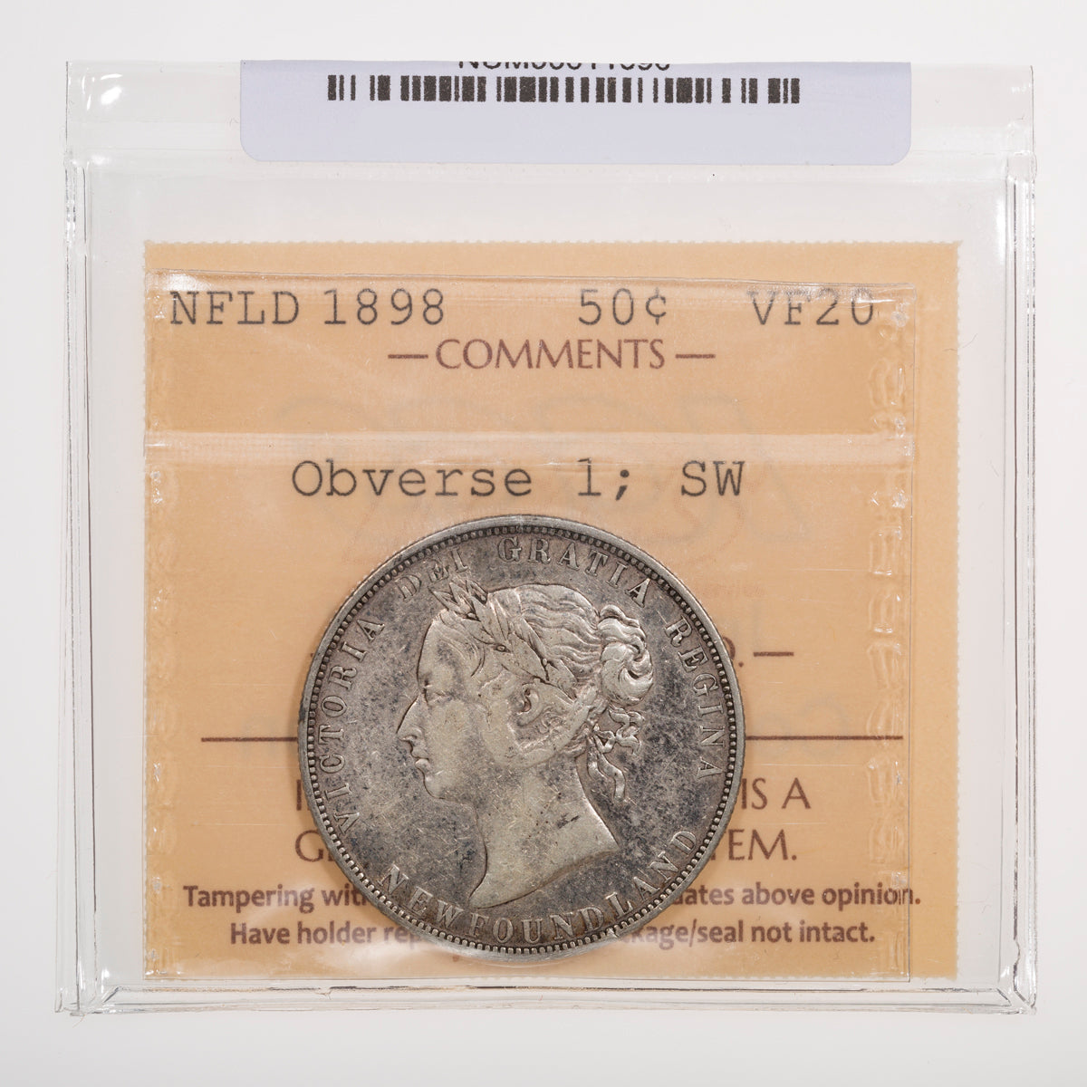 NFLD 50 Cent 1898 Obverse 1 Small W ICCS VF-20