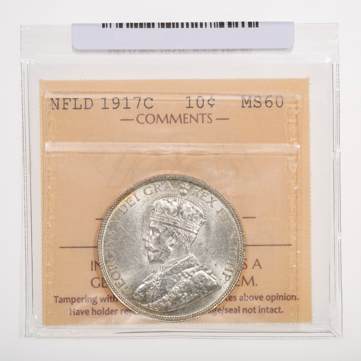 NFLD 50 Cent 1917C ICCS MS-60