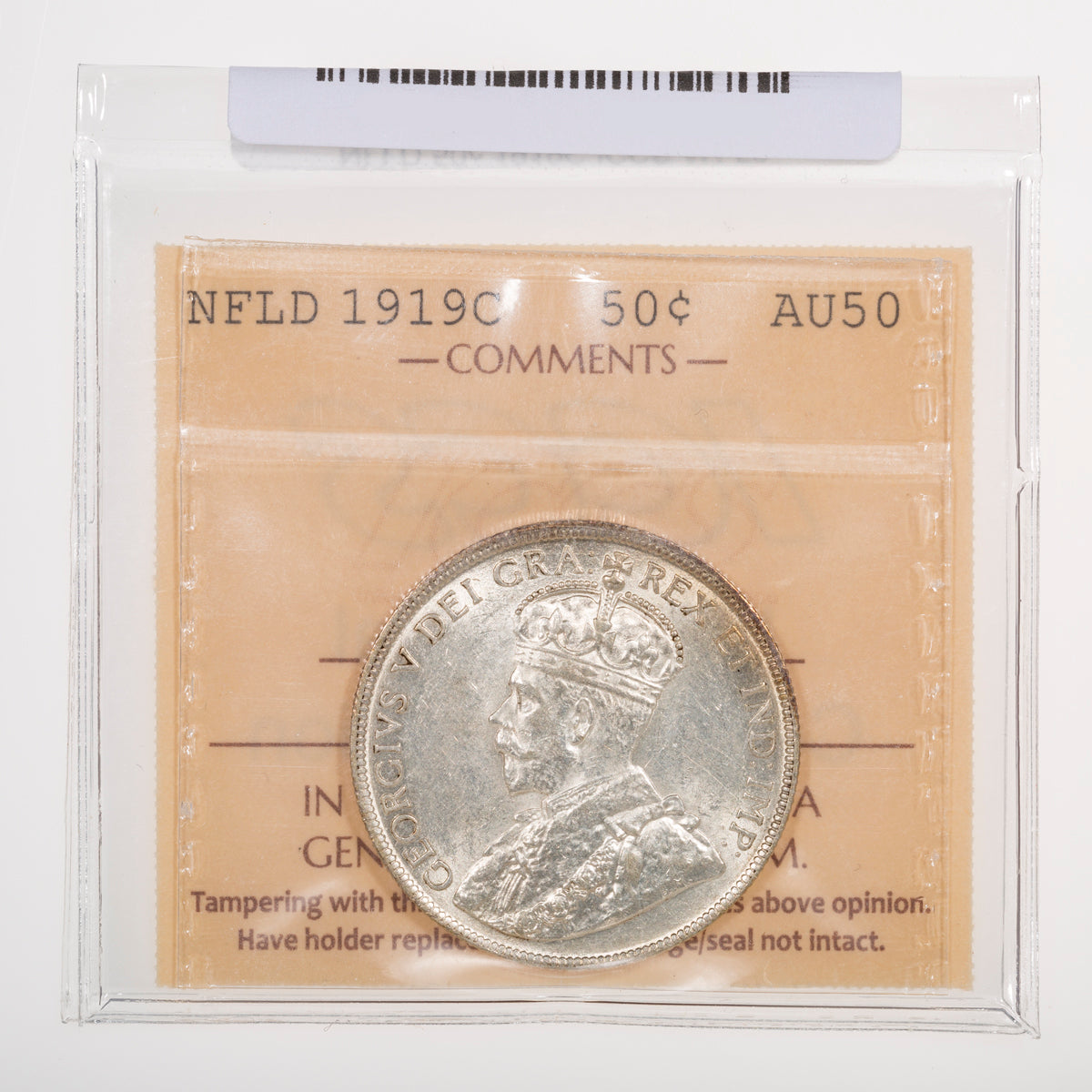 NFLD 50 Cent 1919C ICCS AU-50