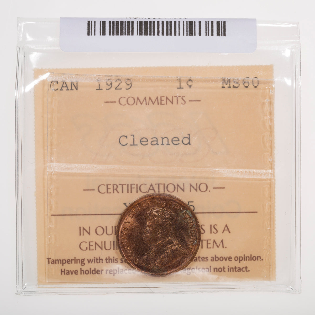 1 Cent 1929 ICCS MS-60
