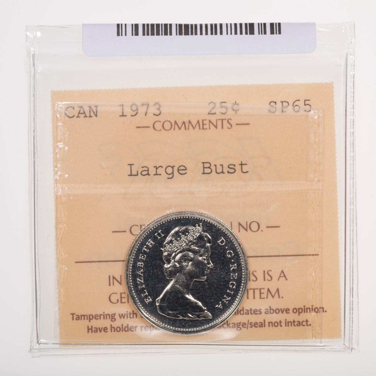 25 Cent 1973 Large Bust ICCS SP-65