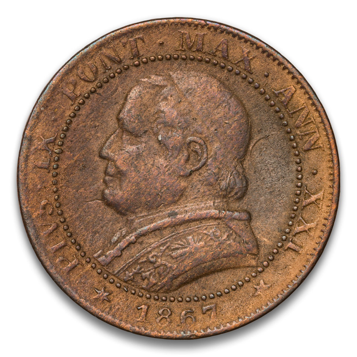 Papal States - Italy Base 1 Soldo 1867 R