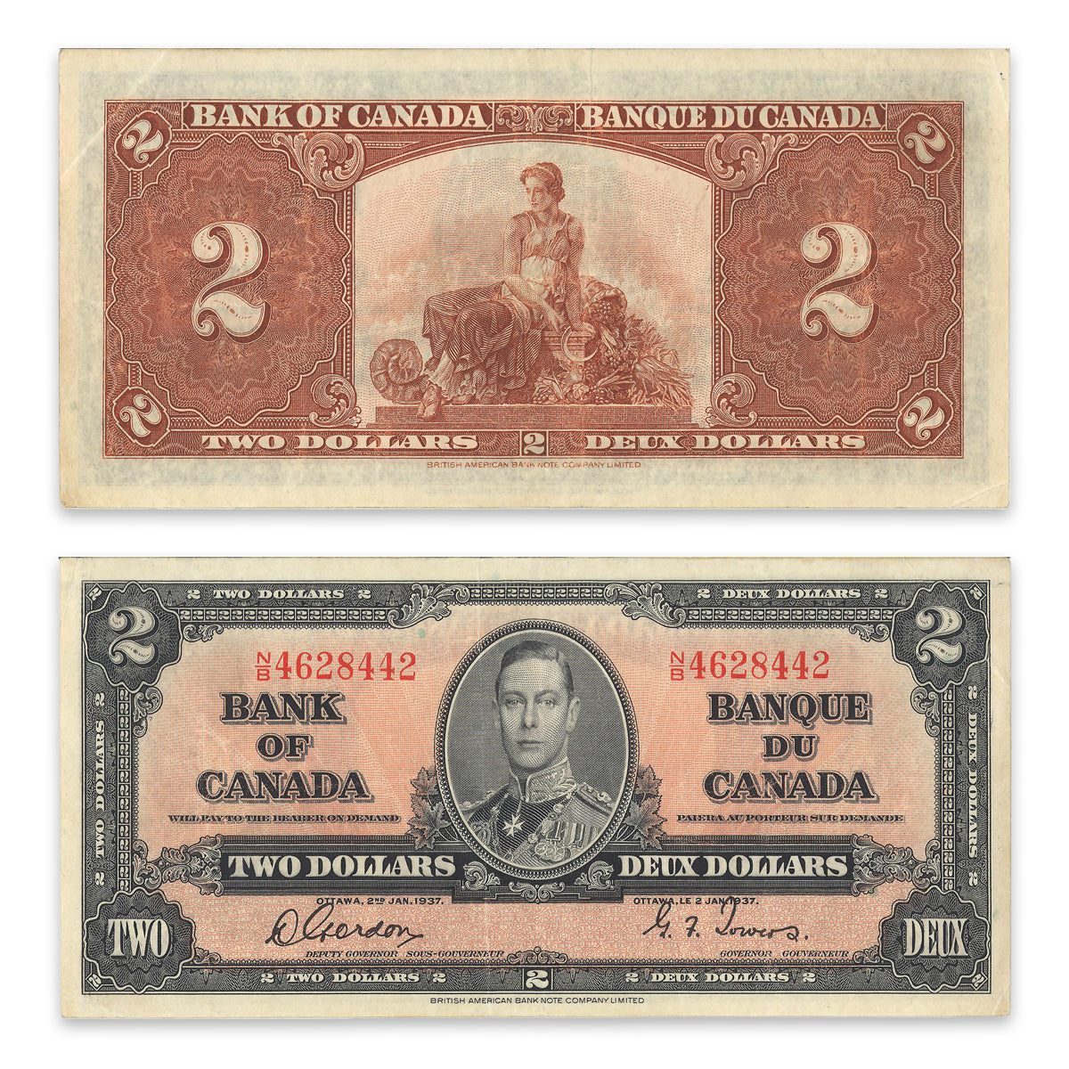 $2 1937 BC-22b Gordon-Towers Prefix N/B VF-25