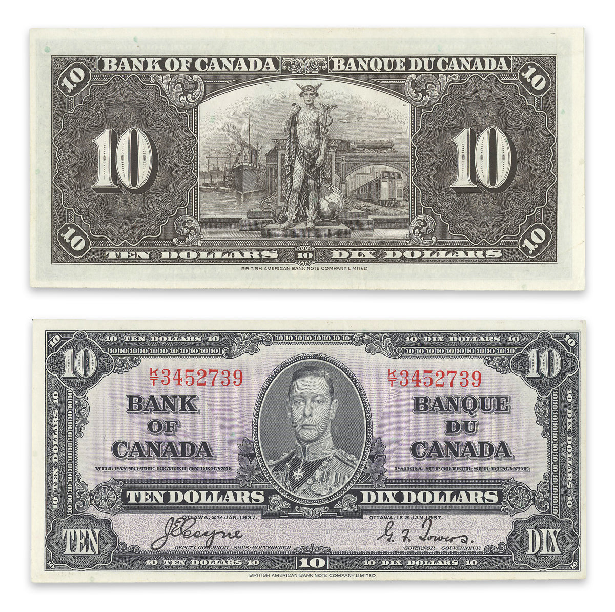 $10 1937 BC-24c Coyne-Towers Prefix K/T AU-50