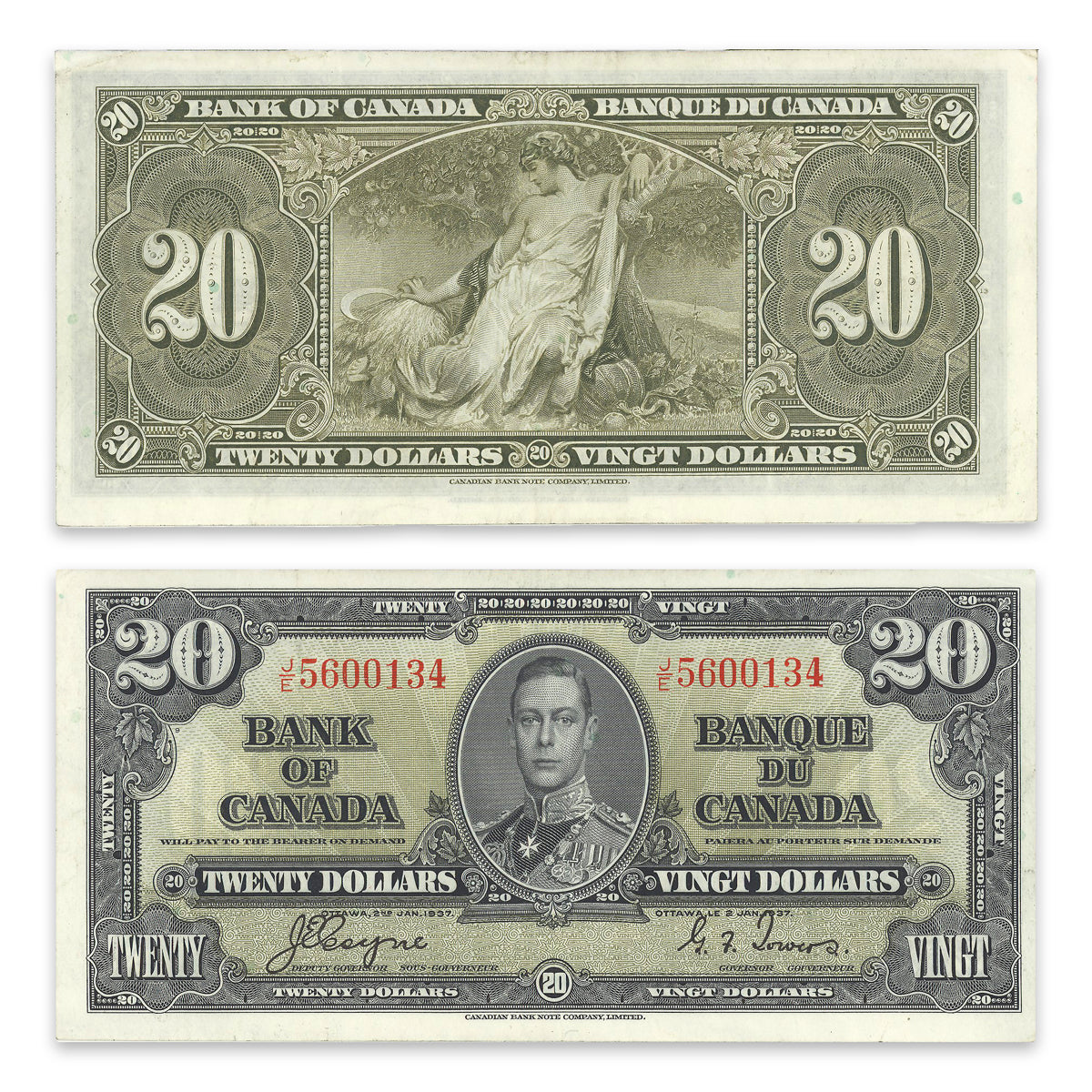 $20 1937 BC-25c Coyne-Towers Prefix J/E EF-45