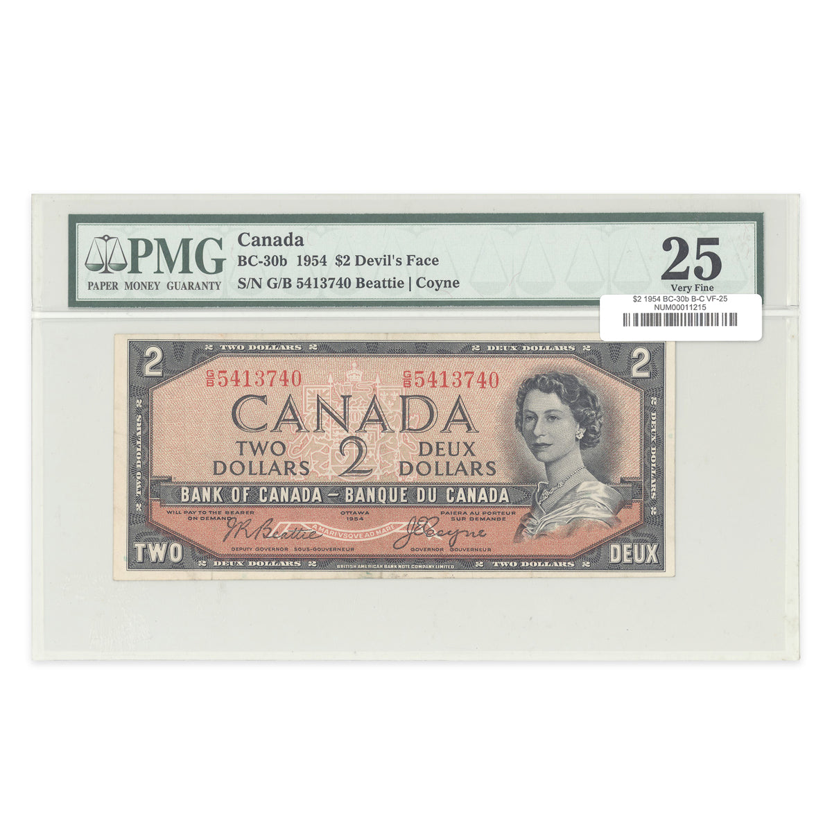 $2 1954 Devil's Face Devil's Face Series BC-30b Beattie-Coyne Prefix G/B PMG VF-25