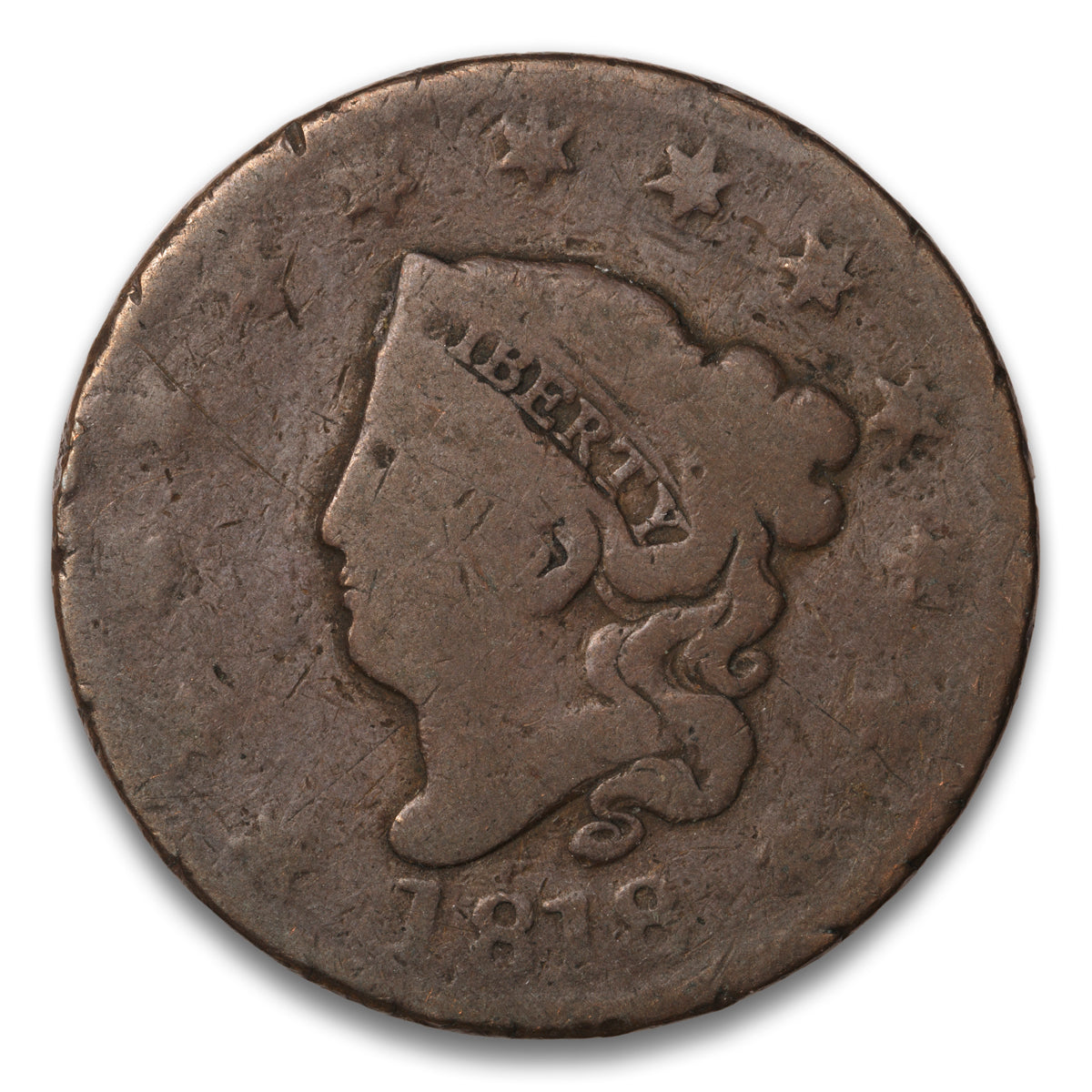 US 1 Cent Coronet 1818 Non-Certified G-4