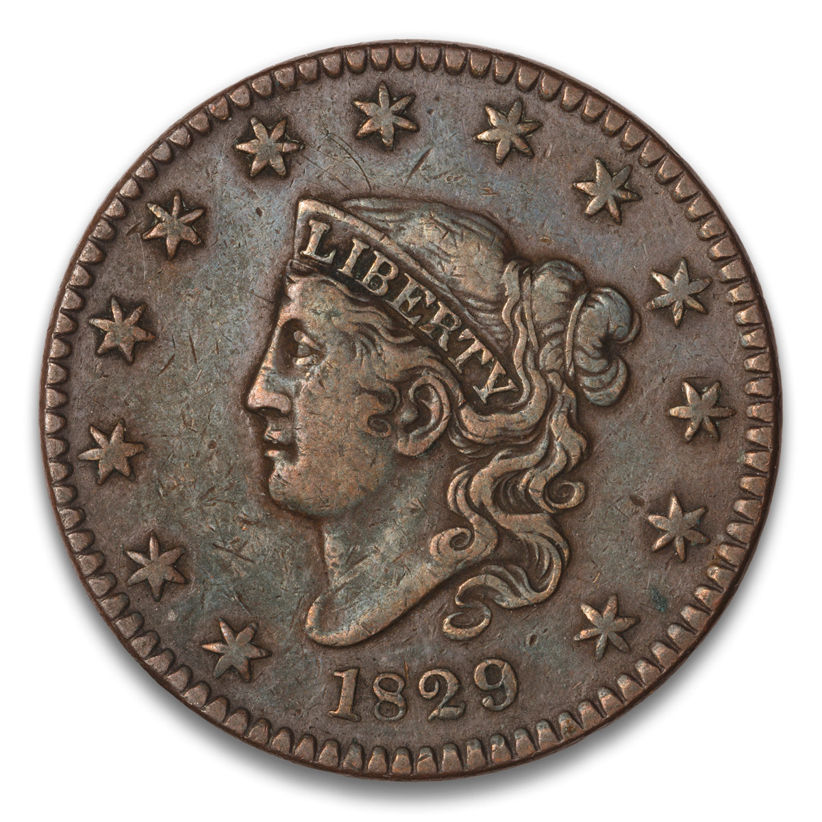 US 1 Cent Coronet 1829 Large Letters Non-Certified VF-25