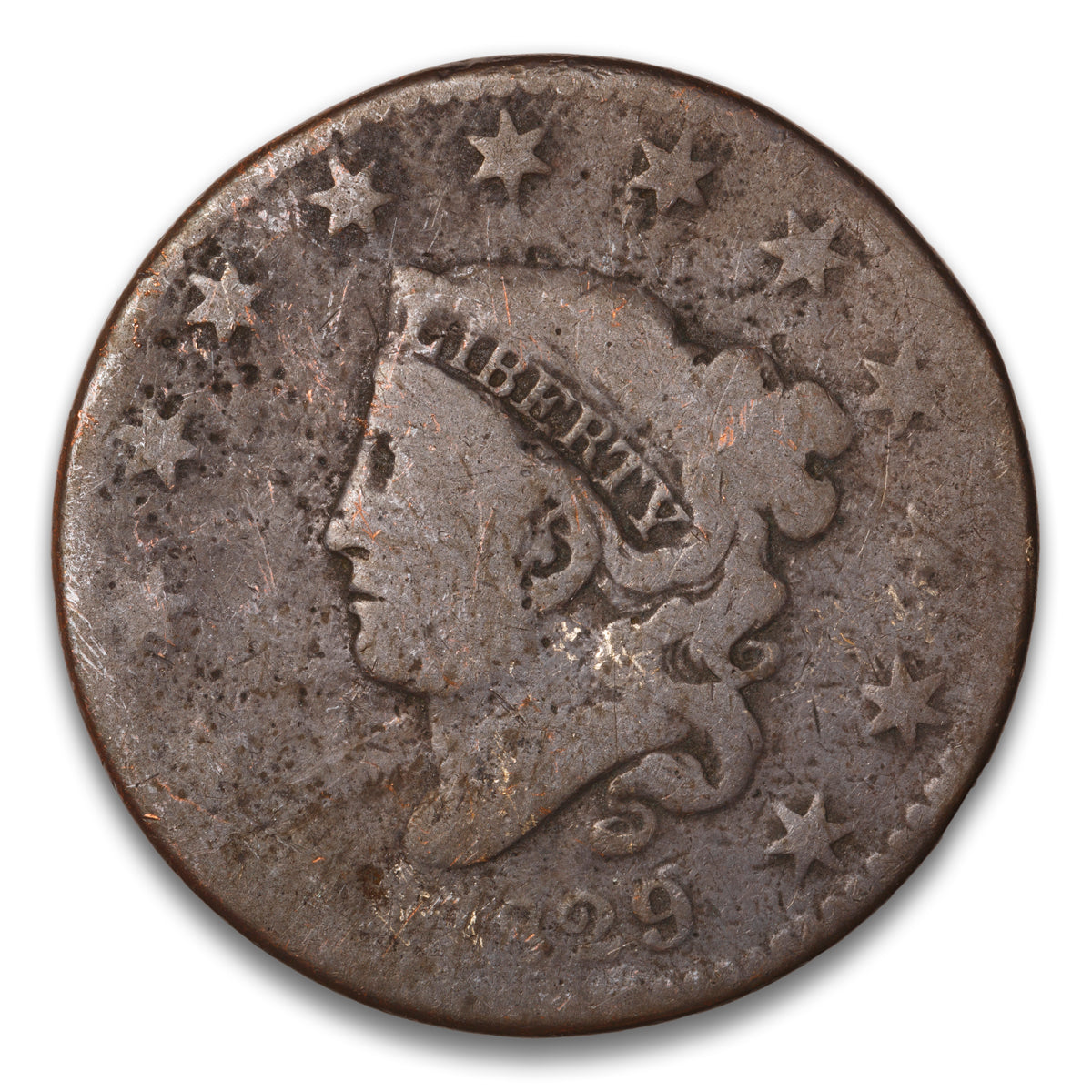 US 1 Cent Coronet 1829 Large Letters Non-Certified aG-3