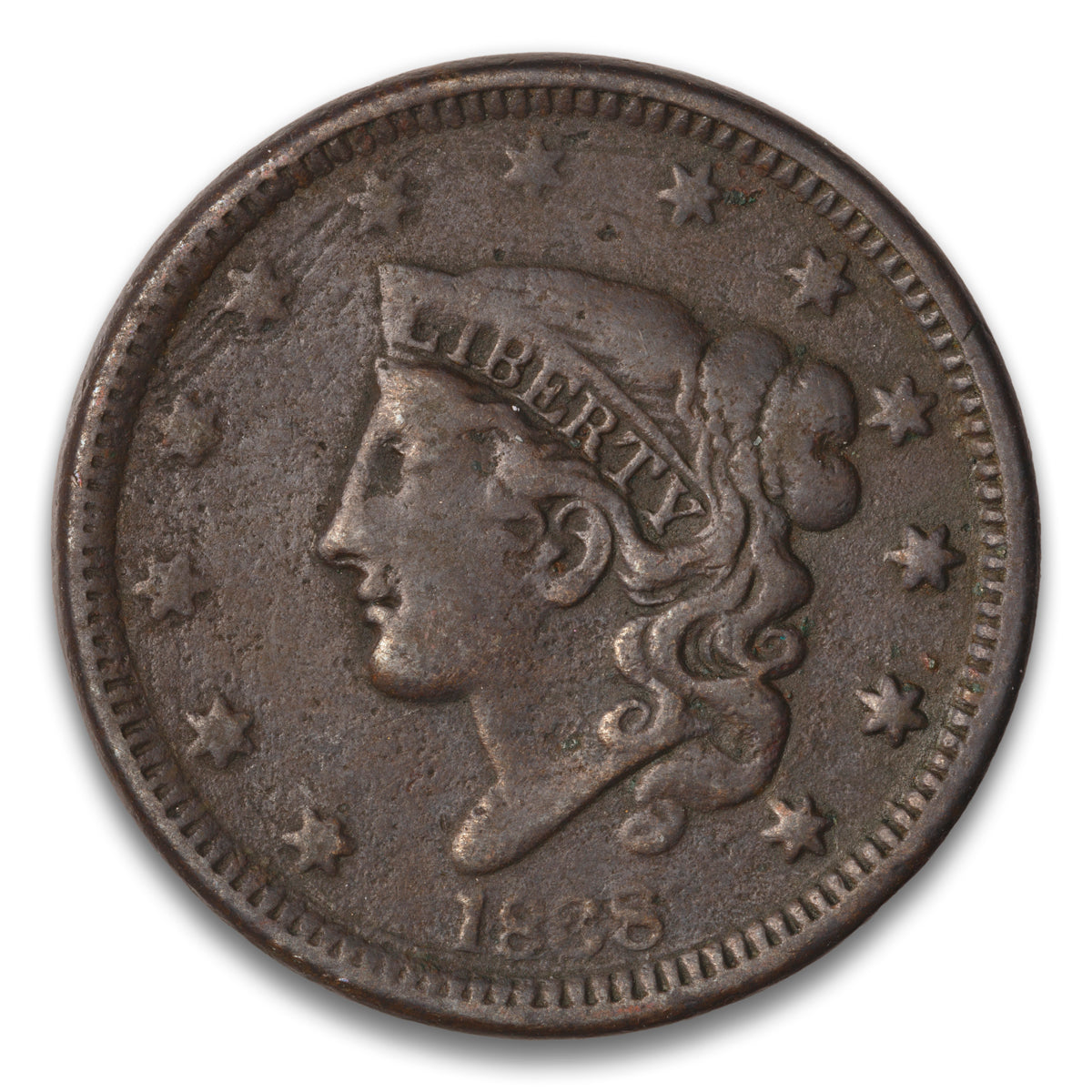 US 1 Cent Coronet 1838 Non-Certified F-12