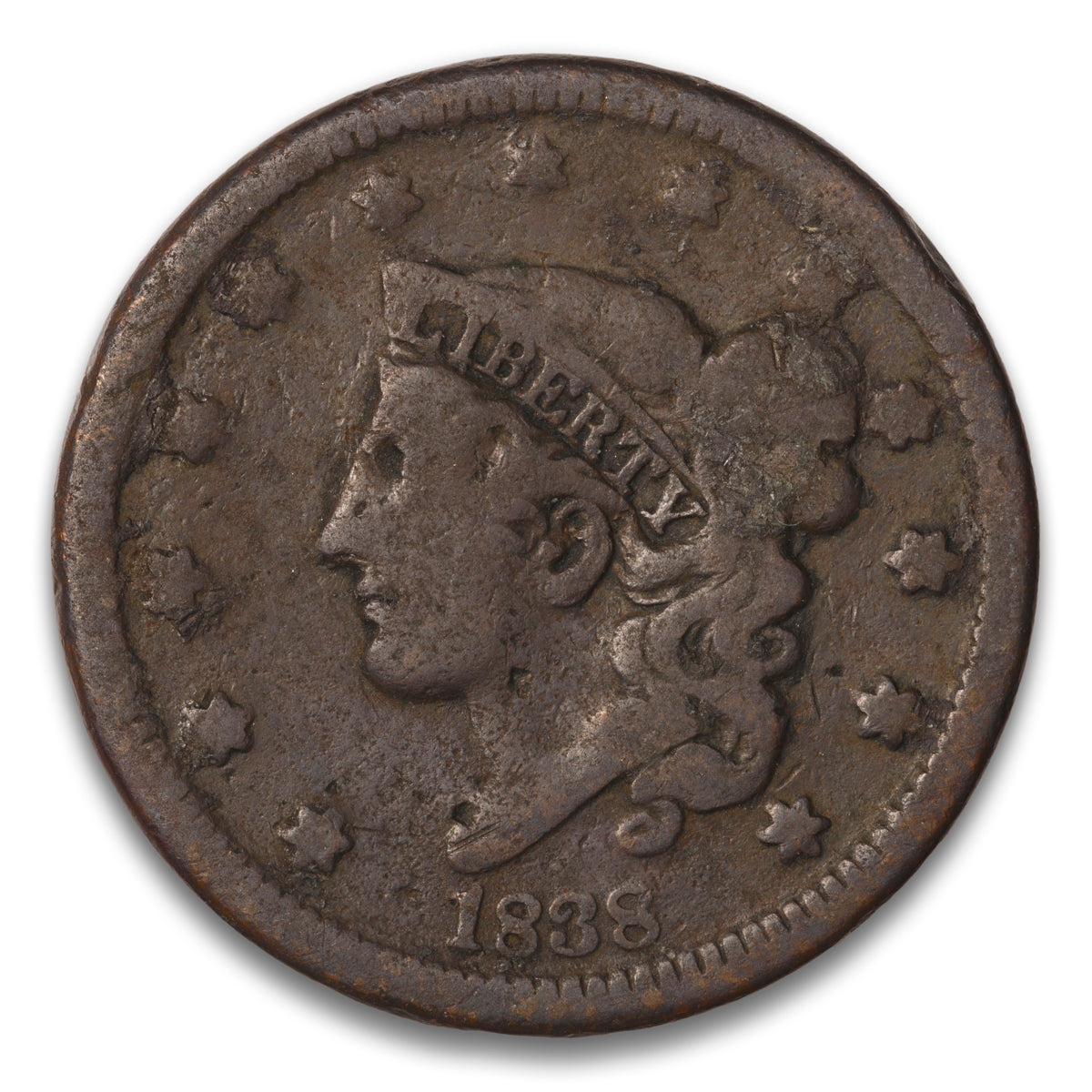 US 1 Cent Coronet 1838 Non-Certified VG-8
