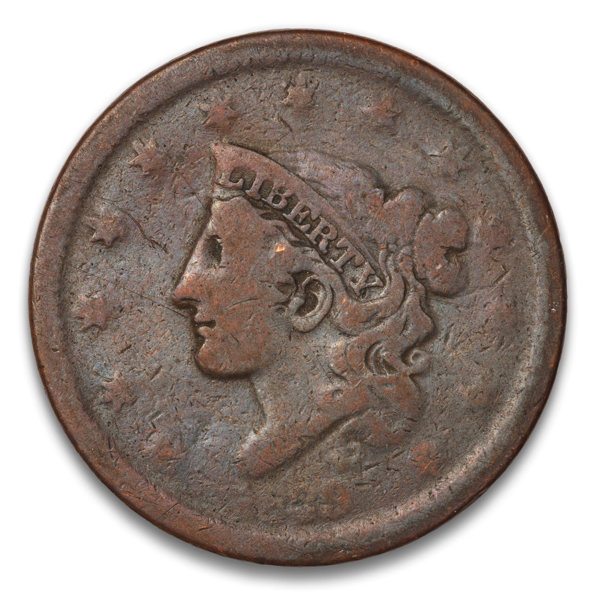 US 1 Cent Coronet 1839 Head of 1838, Beaded Cords Non-Certified G-4