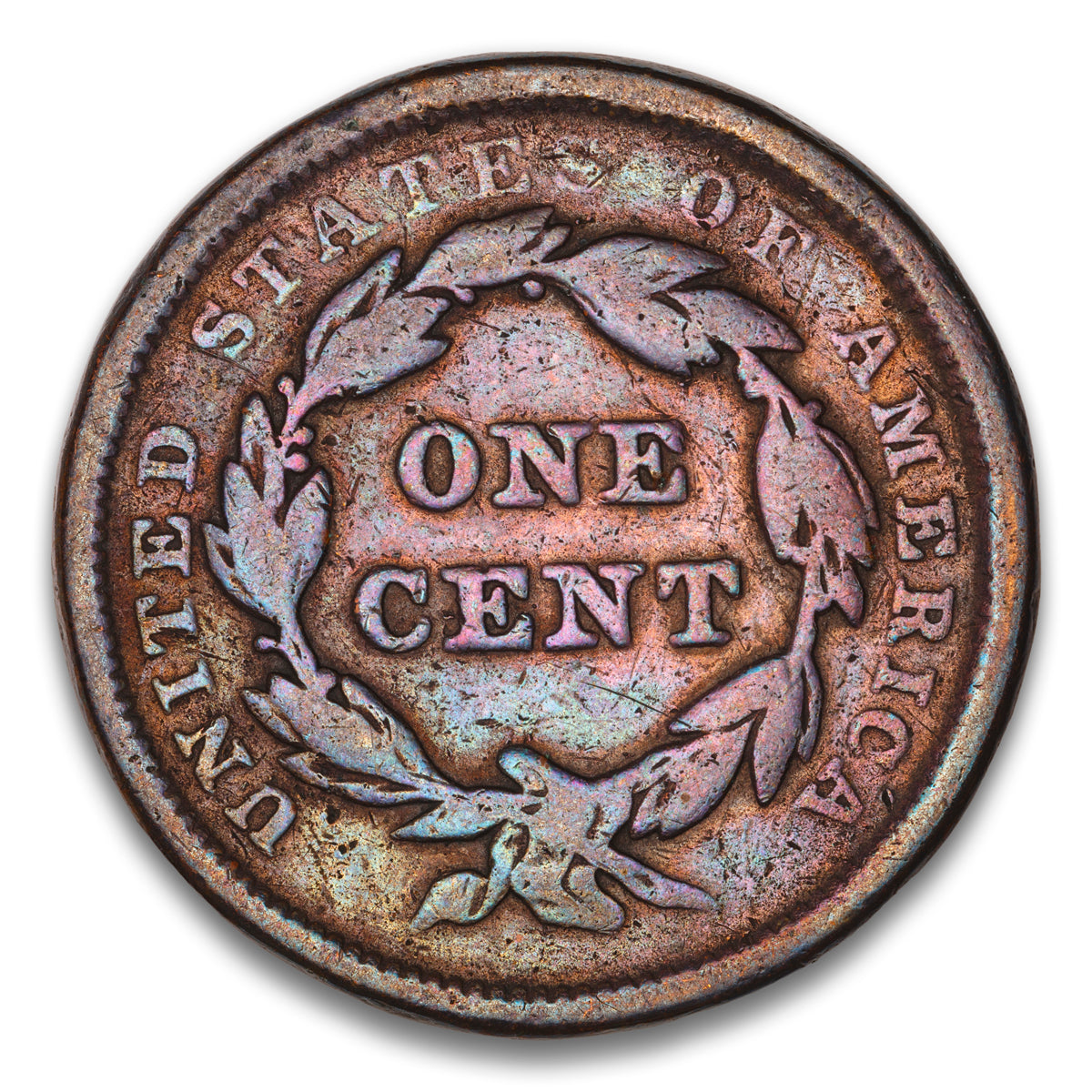 US 1 Cent Braided Hair 1843 Petite Head, Small Letters Non-Certified G-4