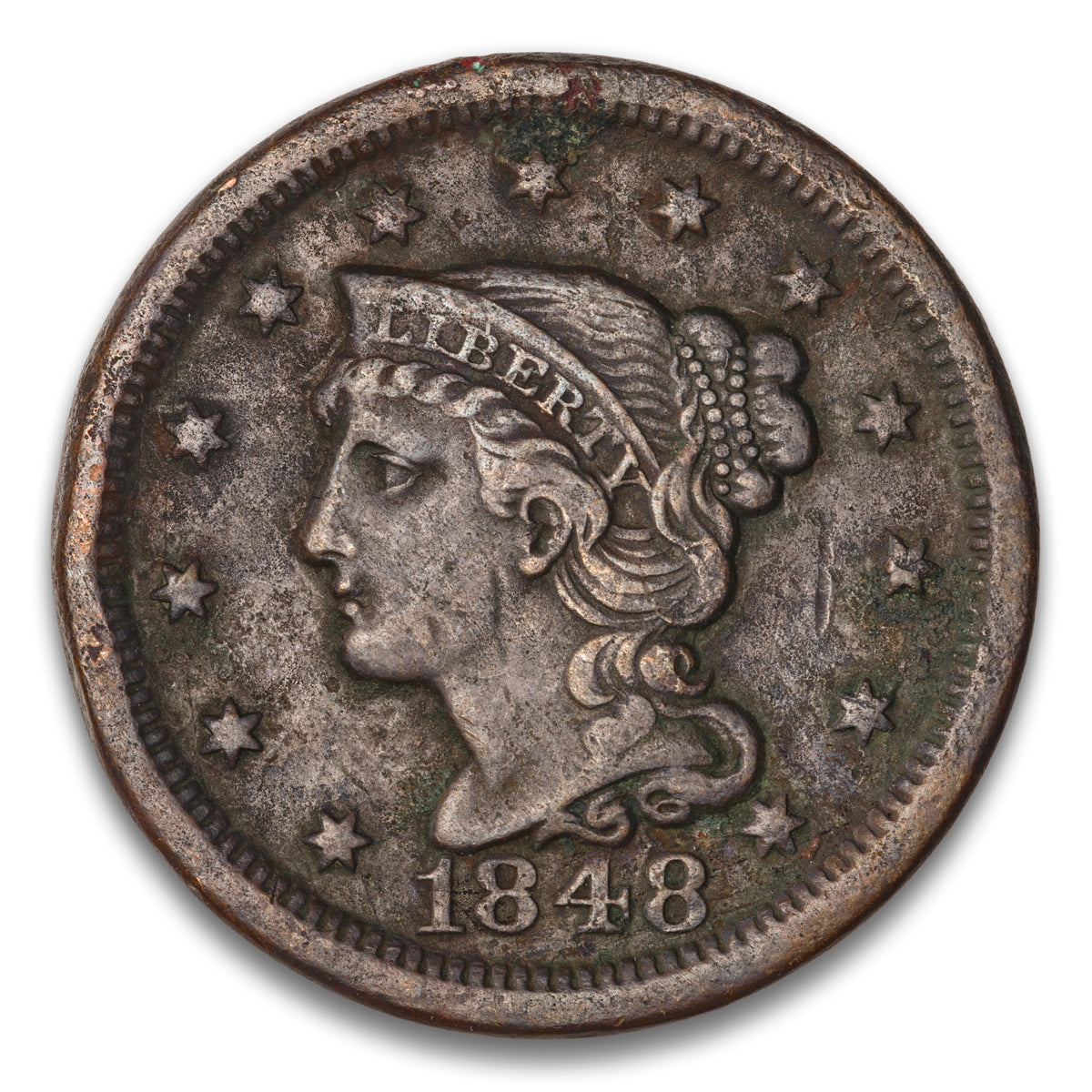 US 1 Cent Braided Hair 1848 Non-Certified VF-30