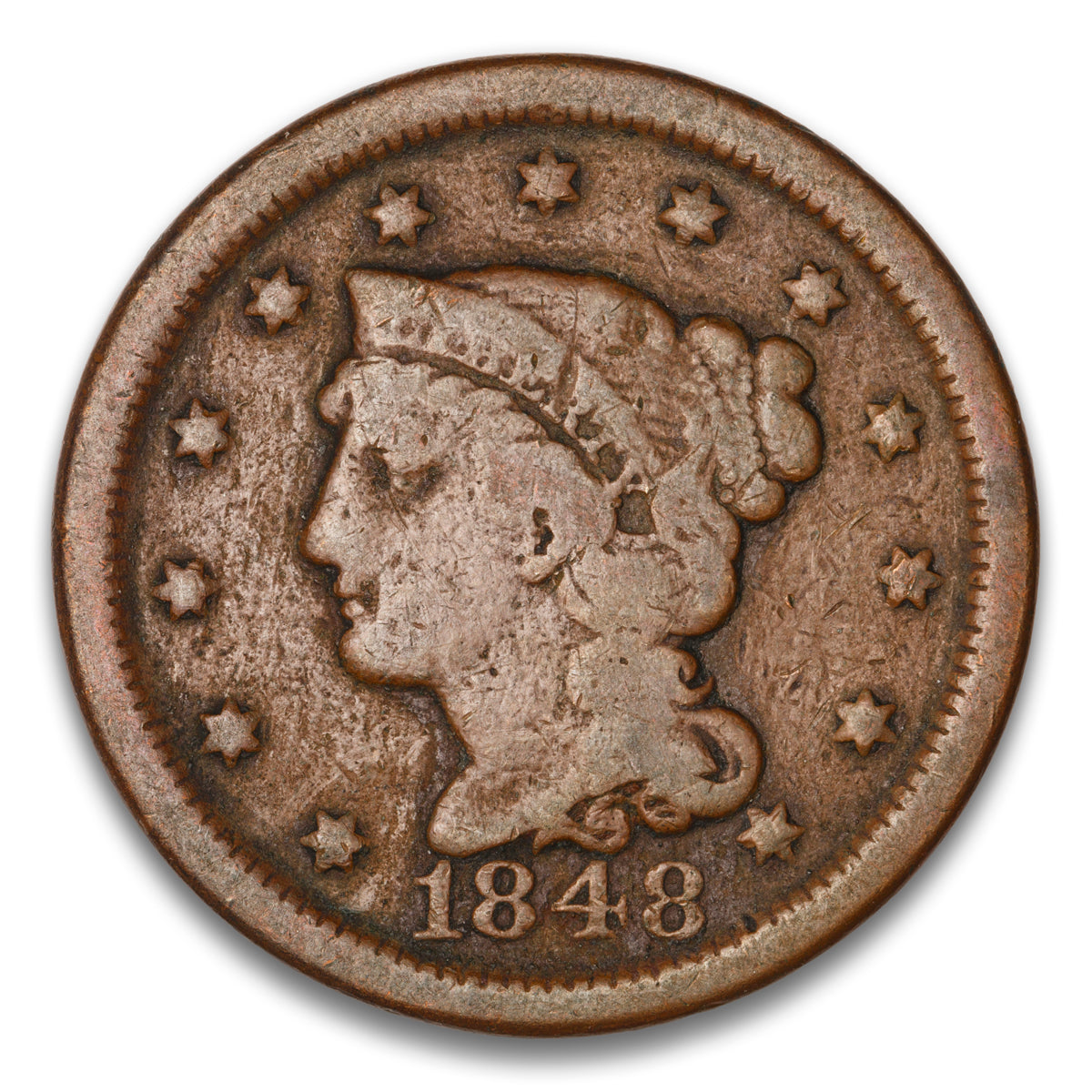 US 1 Cent Braided Hair 1848 Non-Certified G-6