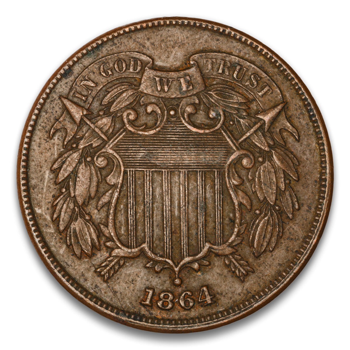 US 2 Cent 1864 Large Motto Non-Certified EF-40