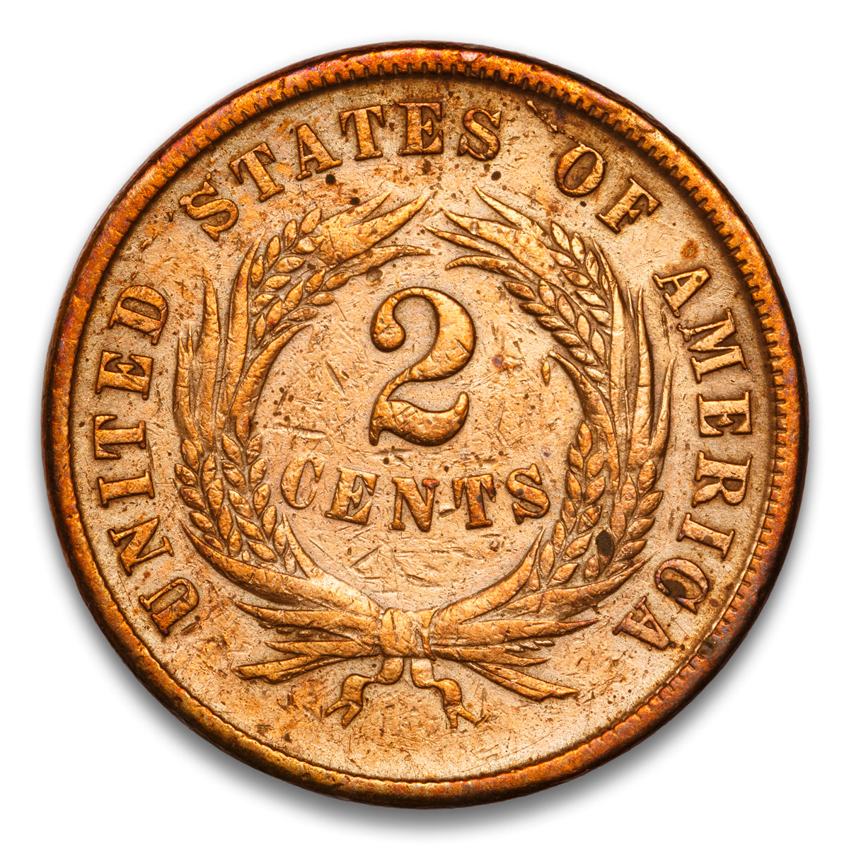 US 2 Cent 1864 Large Motto Non-Certified VF-20 30? CW Rotated Dies