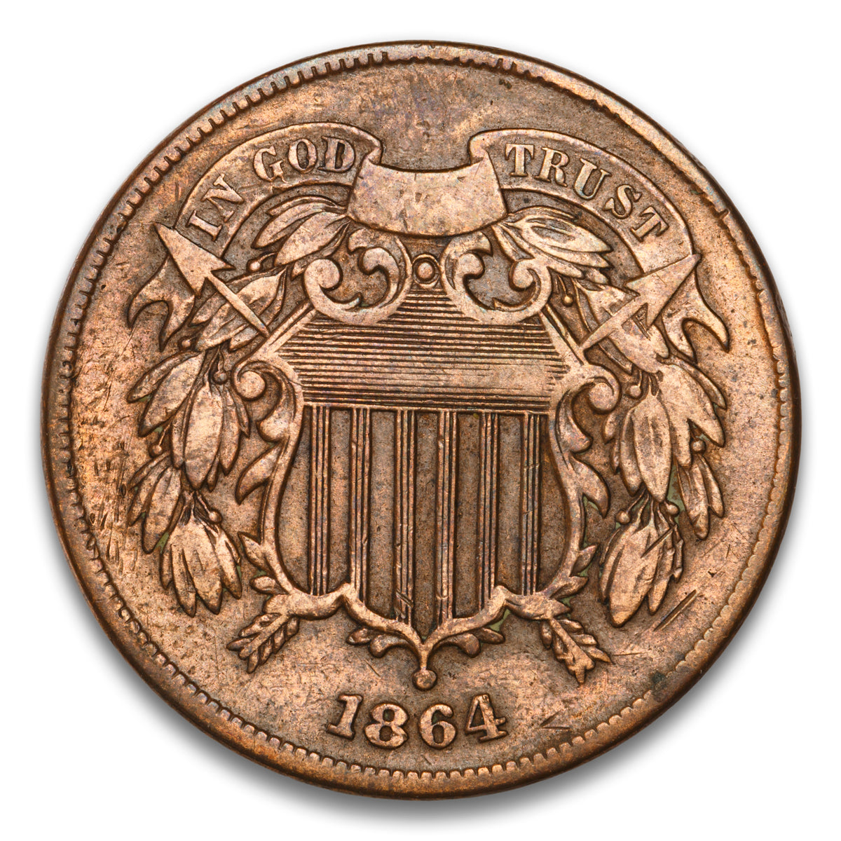 US 2 Cent 1864 Large Motto Non-Certified F-12