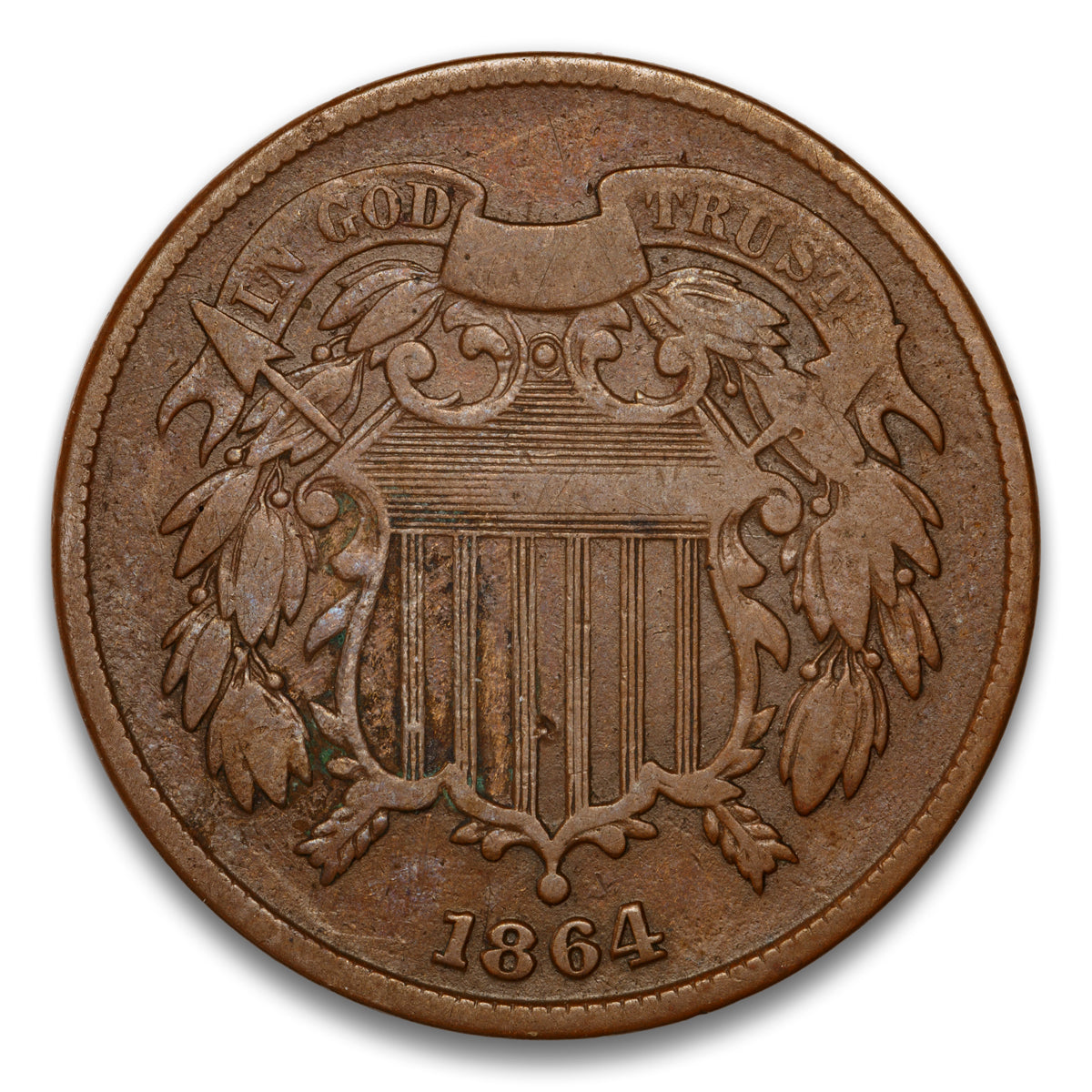 US 2 Cent 1864 Large Motto Non-Certified VG-10