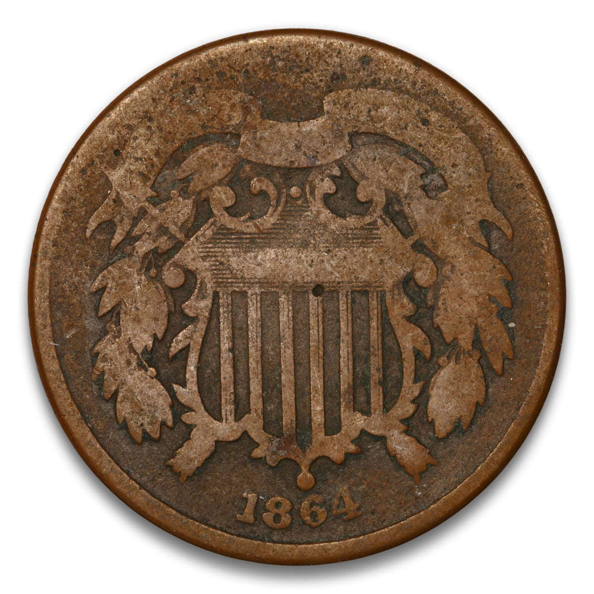 US 2 Cent 1864 Large Motto Non-Certified G-4 120? CW Rotated Dies