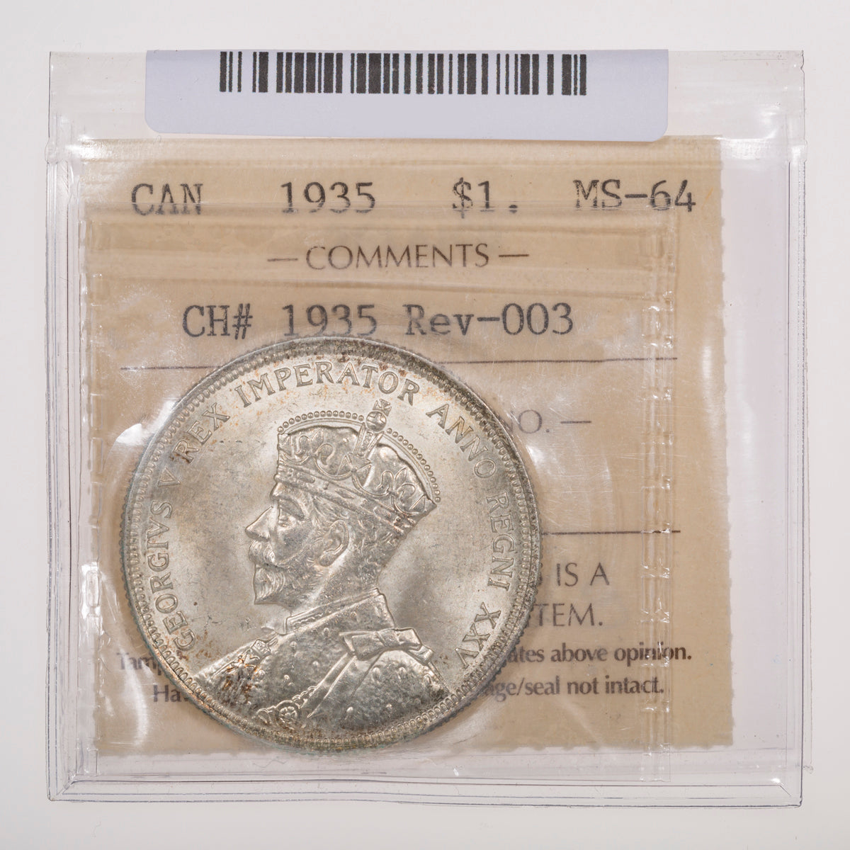 $1 1935 CH# 1935 Rev-003 Die Crack ICCS MS-64