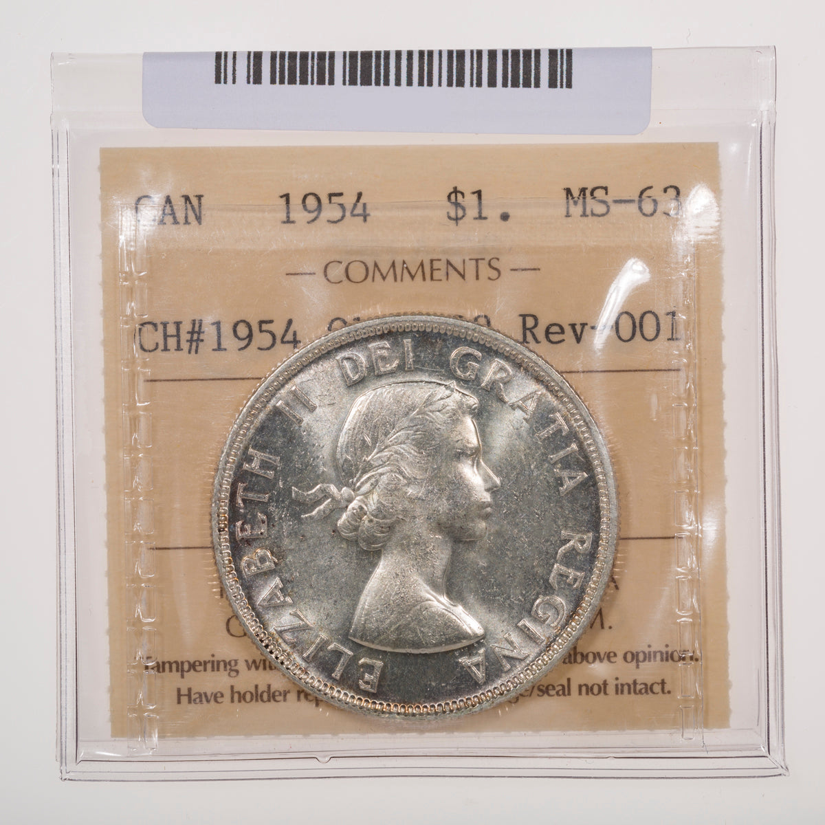 $1 1954 CH# 1954 Obv-002 Die Crack ICCS MS-63