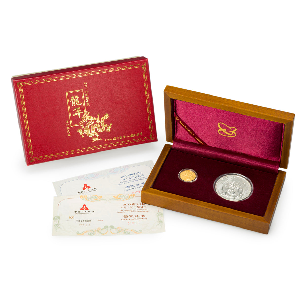 2012 50 Yuan & 10 Yuan Chinese Ren Chen (Year of the Dragon) - Pure Gold and Silver Coin Set
