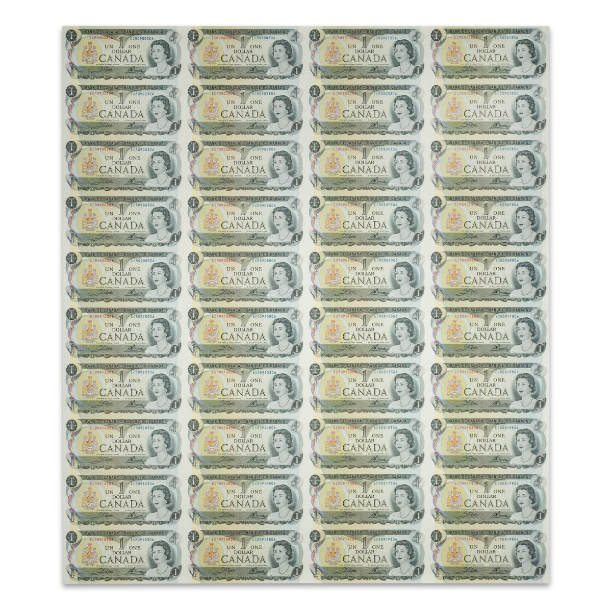 $1 1973 BC-46b Uncut Banknote Sheet Crow-Bouey Prefix ECR UNC 4x10