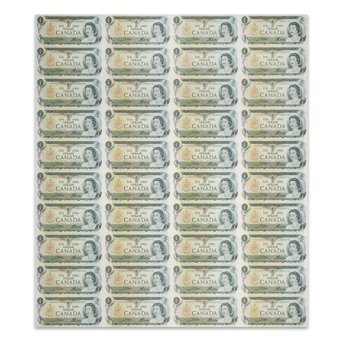 $1 1973 BC-46b Uncut Banknote Sheet Crow-Bouey Prefix ECR AU 4x10