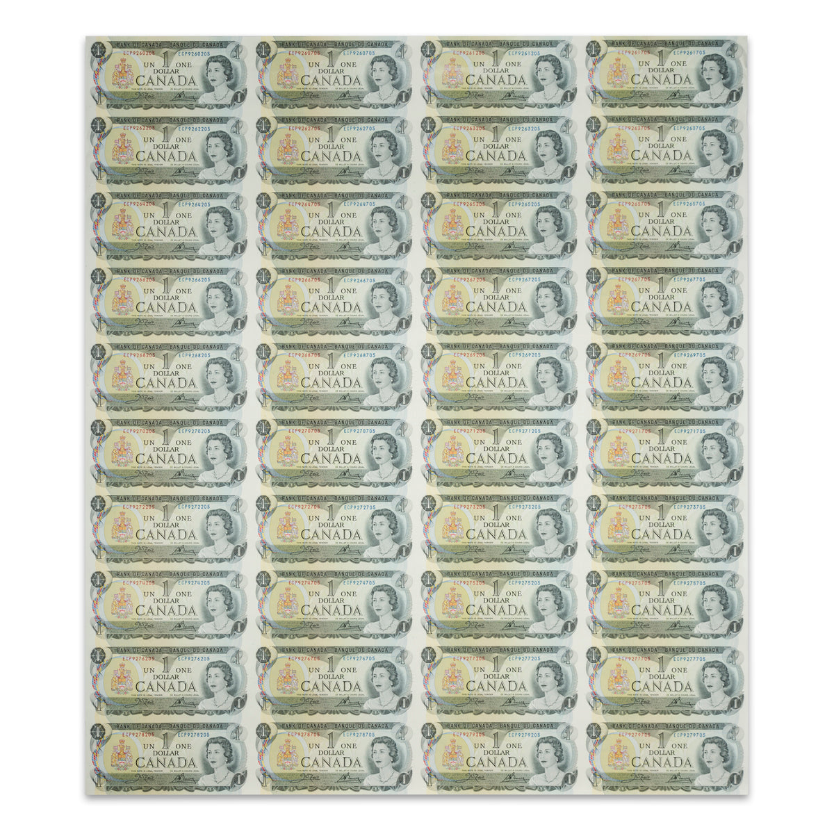 $1 1973 BC-46b Uncut Banknote Sheet Crow-Bouey Prefix ECP AU 4x10
