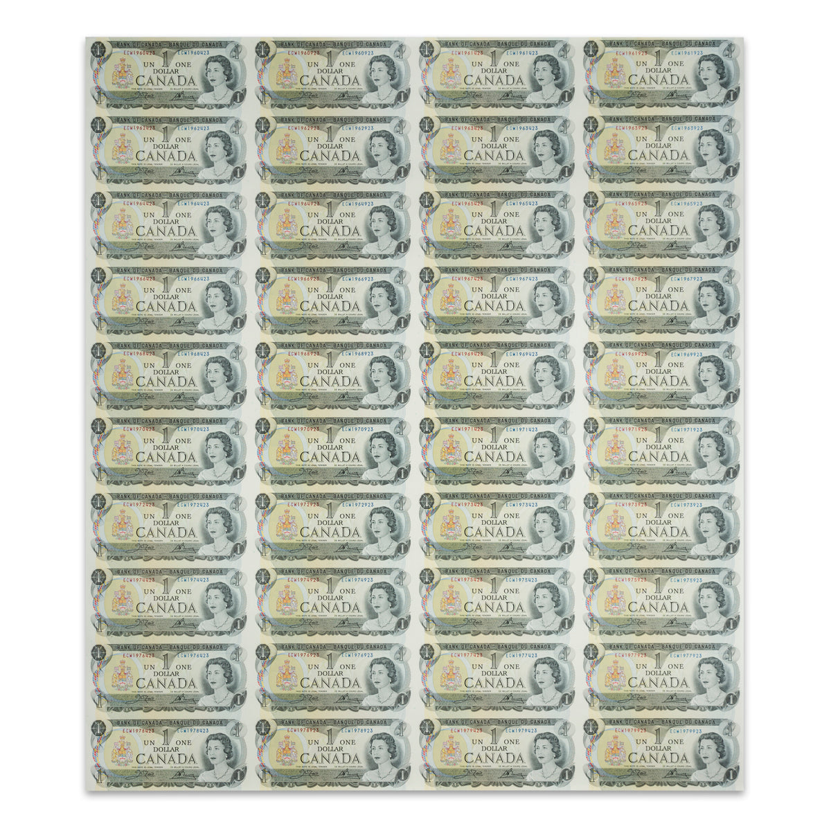 $1 1973 BC-46b Uncut Banknote Sheet Crow-Bouey Prefix ECW UNC 4x10