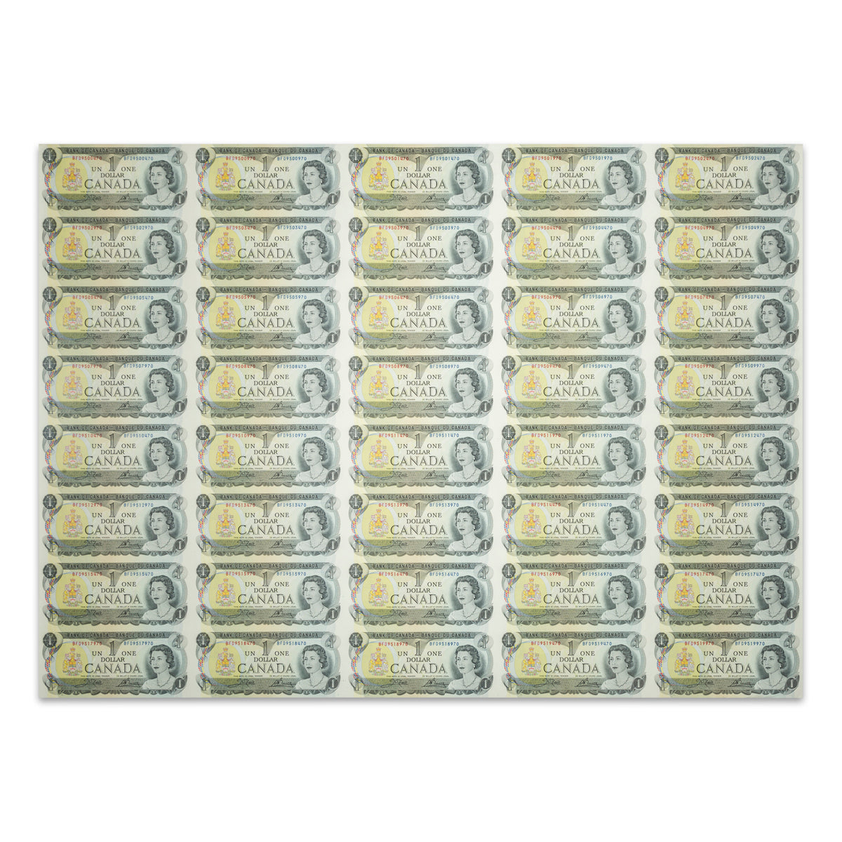 $1 1973 BC-46b Uncut Banknote Sheet Crow-Bouey Prefix BFD AU 5x8