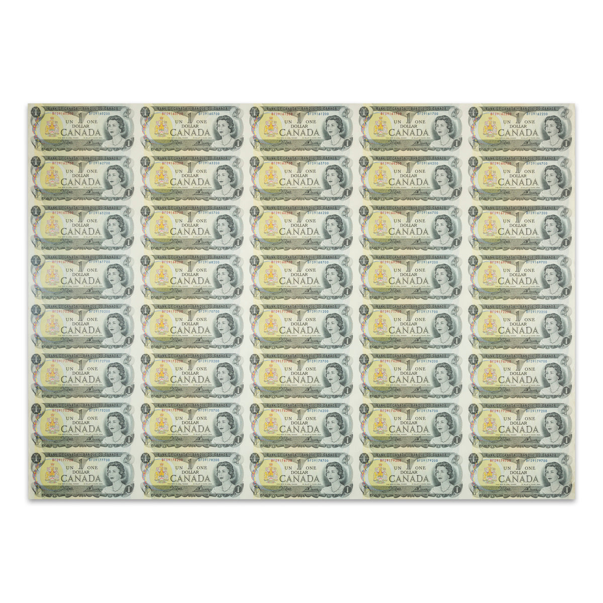 $1 1973 BC-46b Uncut Banknote Sheet Crow-Bouey Prefix BFD AU 5x8