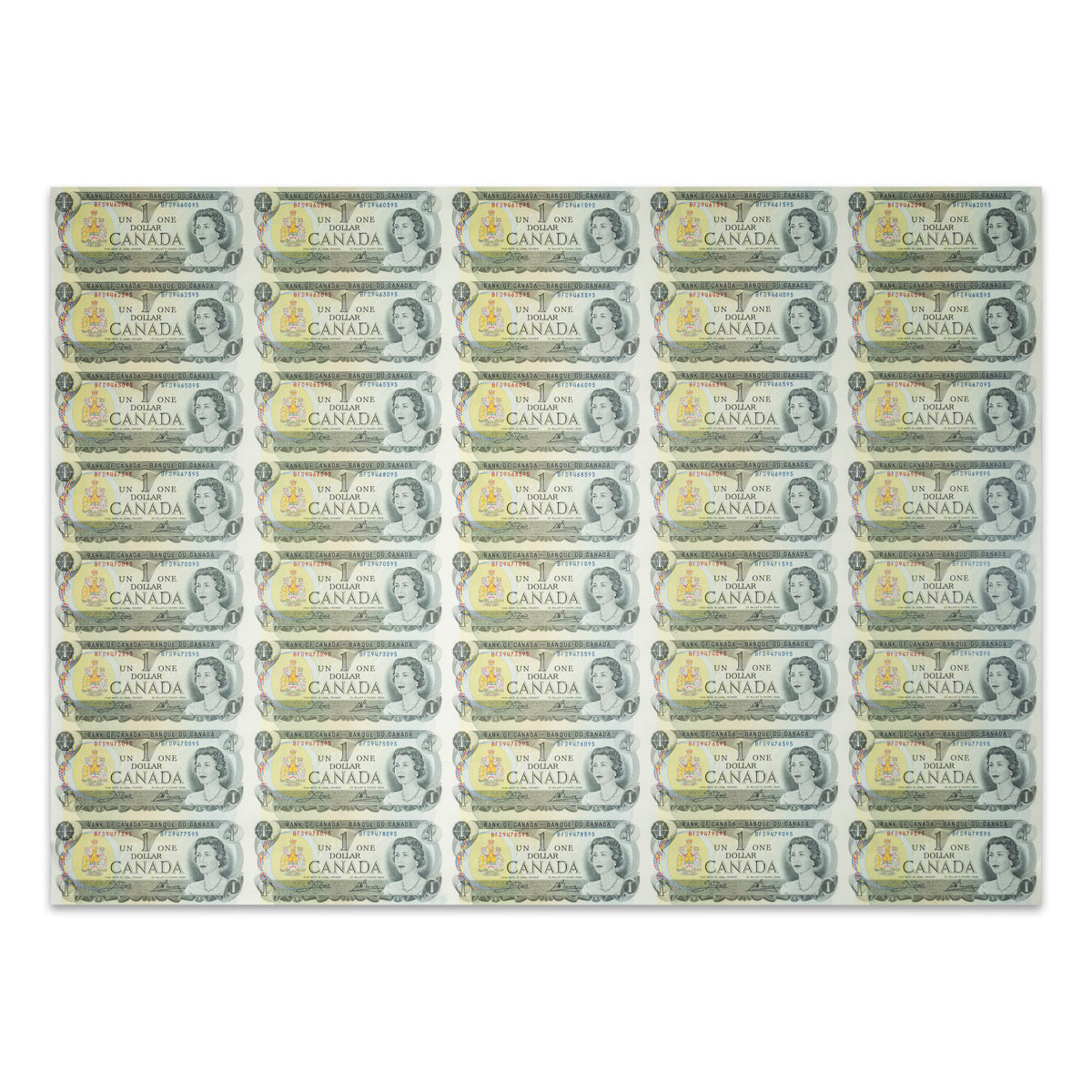 $1 1973 BC-46b Uncut Banknote Sheet Crow-Bouey Prefix BFD UNC 5x8